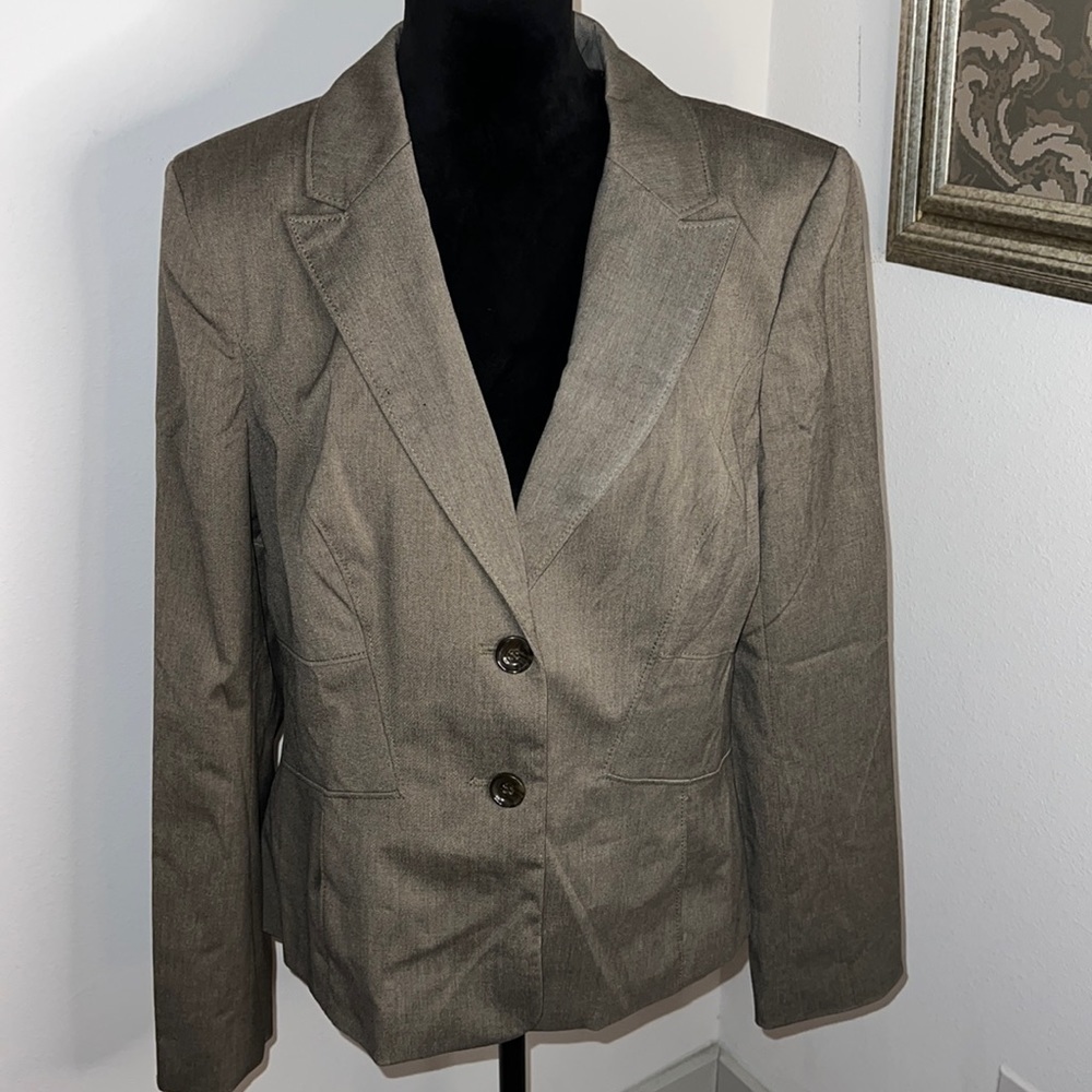 Ann Taylor Heather brown Sz 14‎ blazer 2 button front flattering suit jacket